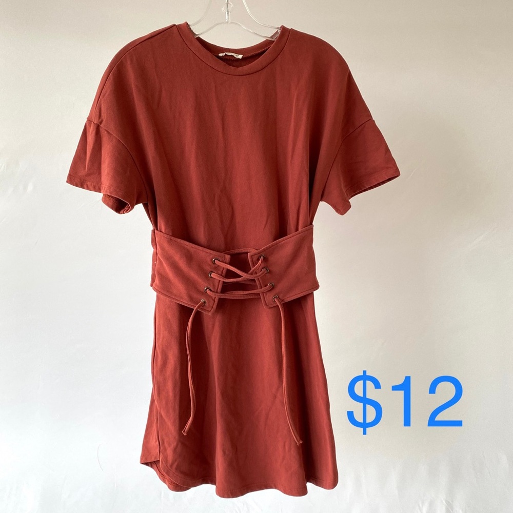 Dress, laced waist band, Rust Red, Size S